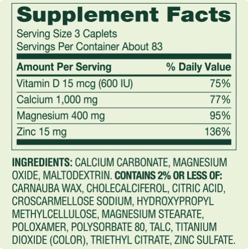 Calcium Magnesium Zinc with Vitamin D3 250 Caplets N518