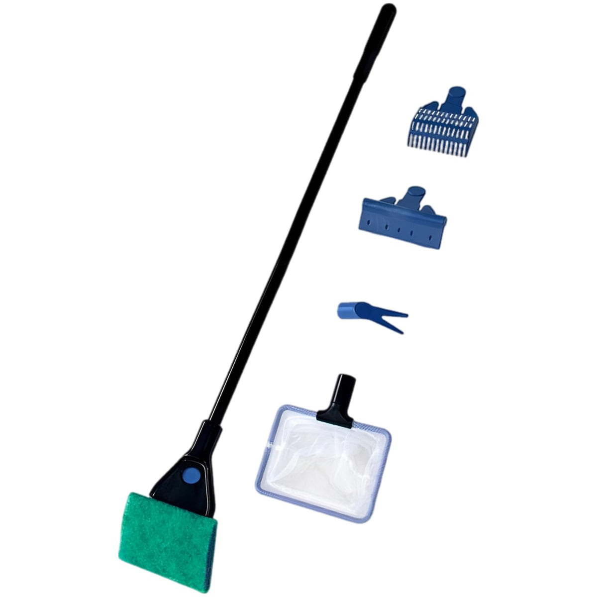 5-in-1 Aquarium Cleaning Kit with Algae Scraper Gravel Rake Fish Net Plant Clamp Brush P351278