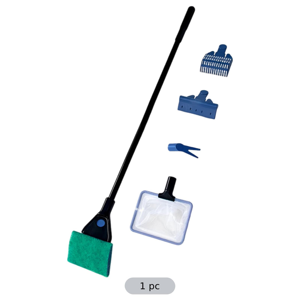 5-in-1 Aquarium Cleaning Kit with Algae Scraper Gravel Rake Fish Net Plant Clamp Brush P351278