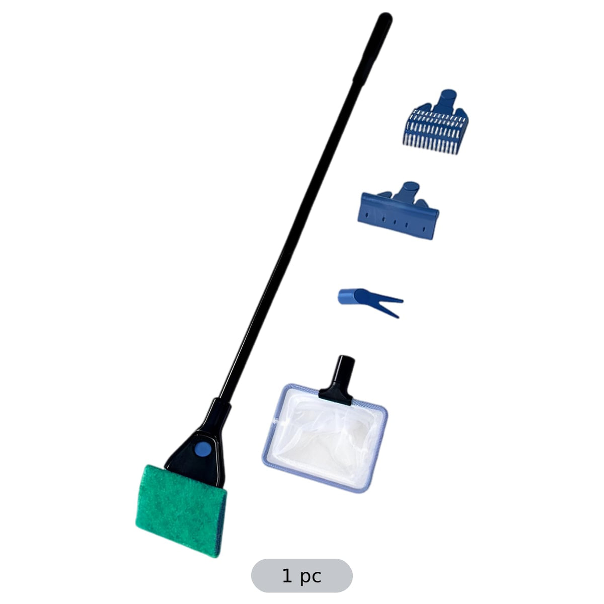 5-in-1 Aquarium Cleaning Kit with Algae Scraper Gravel Rake Fish Net Plant Clamp Brush P351278