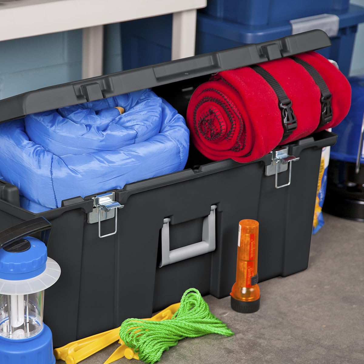 23 Gallon Lockable Storage Tote with Wheels Black V408521