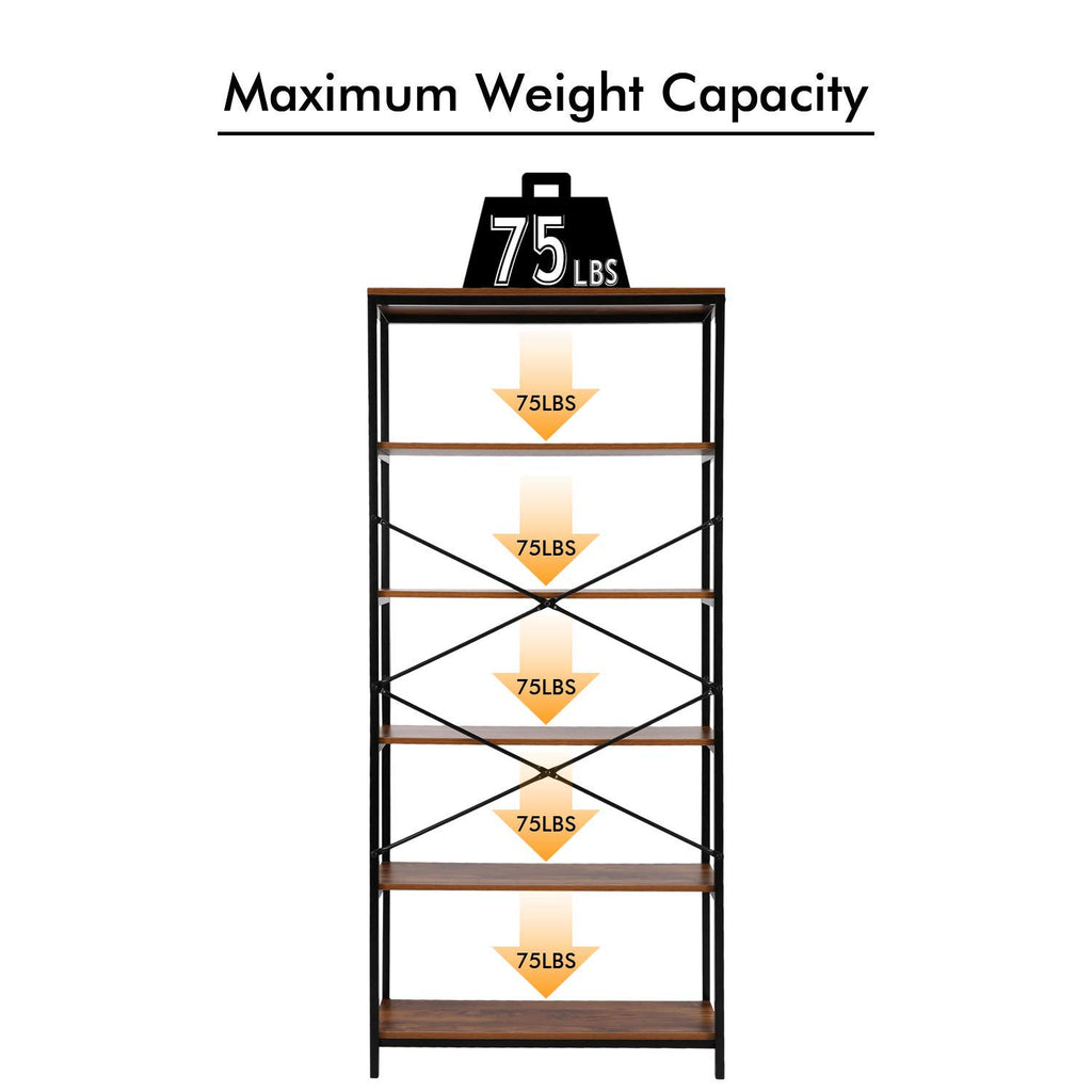 71" Tall 5 Tier Wood and Metal Bookshelf V9638
