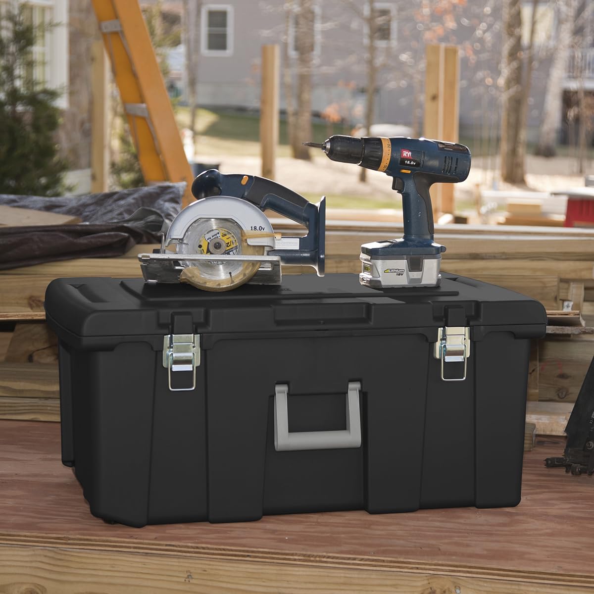 23 Gallon Lockable Storage Tote with Wheels Black V408521