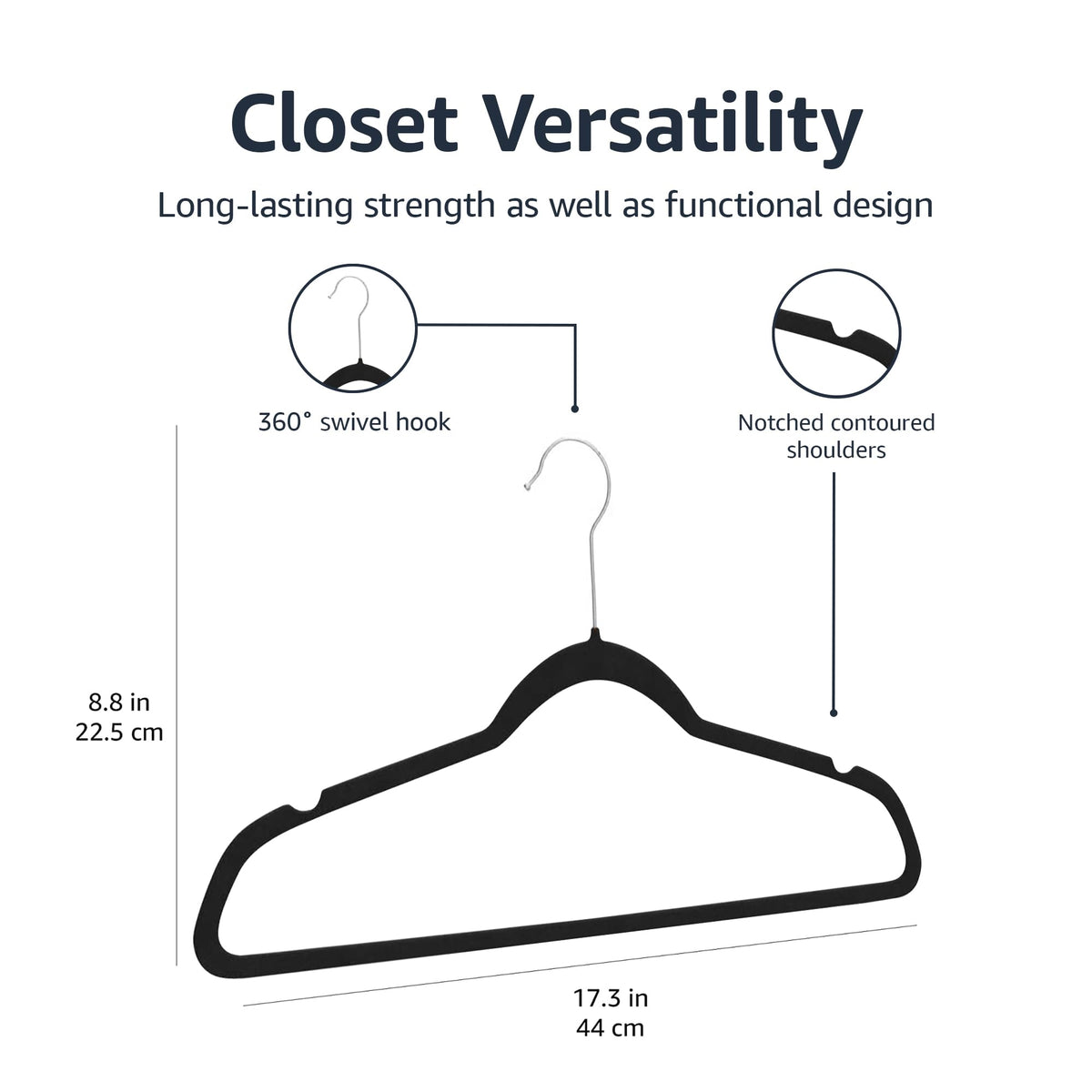 Slim Velvet Non-Slip Suit Hangers, Black, 50-Pack V7300