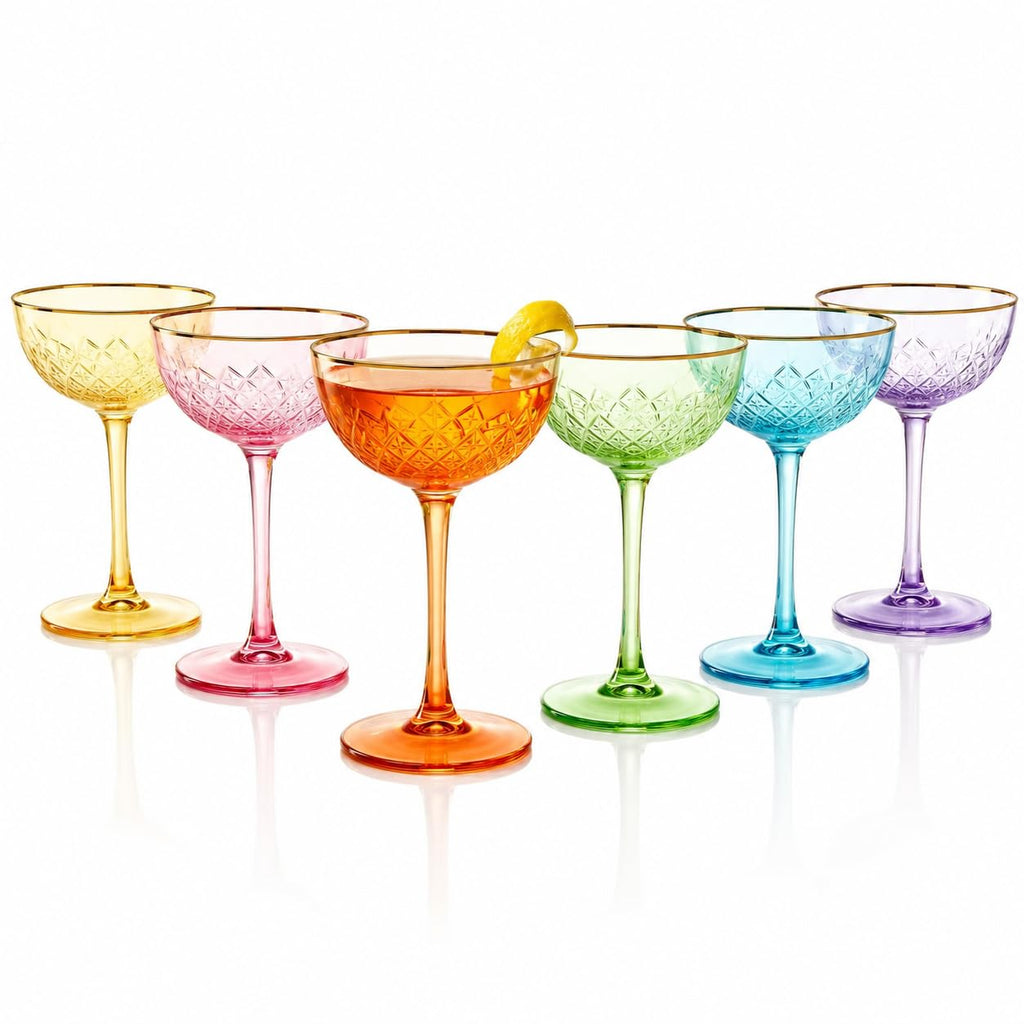 Set of 6 7 oz Vintage Art Deco Coupe Cocktail Glassware P495