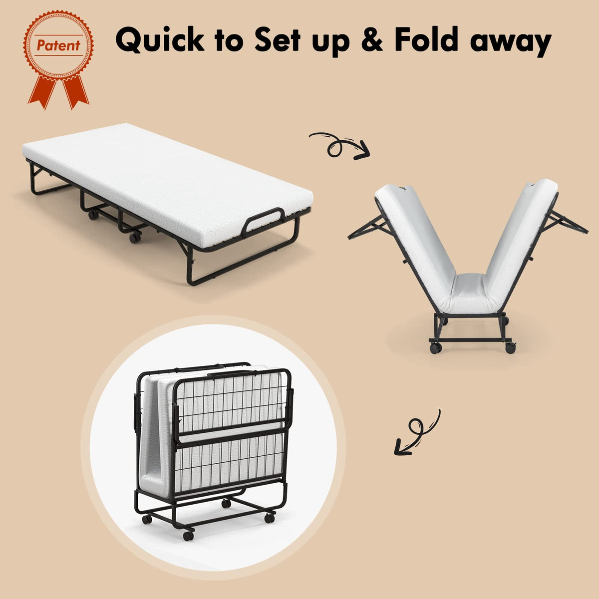 Folding Twin Size Portable Bed with 4” Memory Foam Mattress S990450