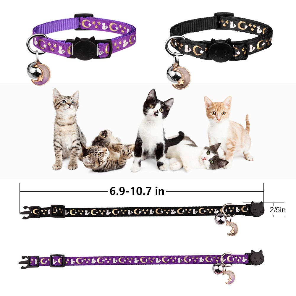2PCS Breakaway Cat Collars with Bell Glow in The Dark Black Purple U384