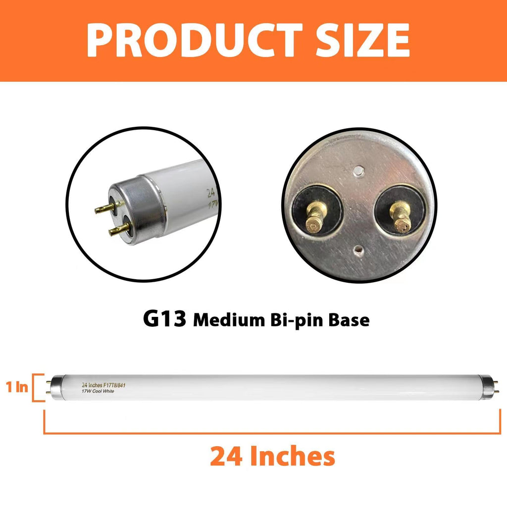 8 Pack 24 inch 17 Watts T8 Fluorescent Tube Light 4100K Cool White Y61563