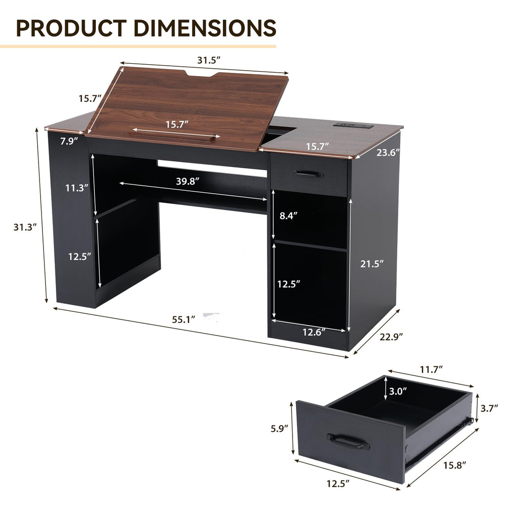 55.1" Black Drafting Table X540152