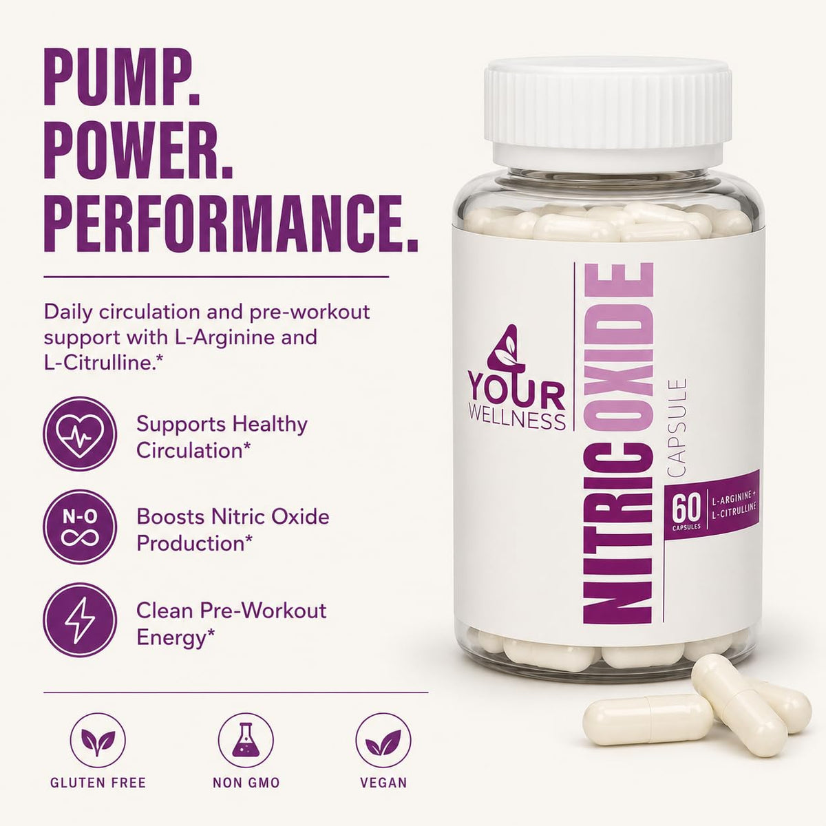 Nitric Oxide Capsules L Arginine L Citrulline 60 Count R727531