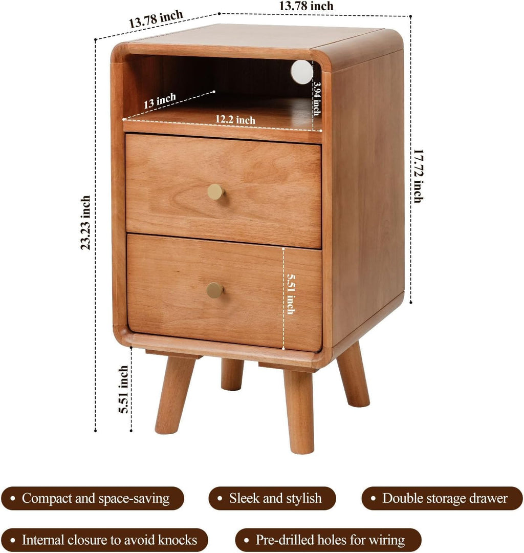 Solid Wood 2 Drawer Narrow Nightstand D585