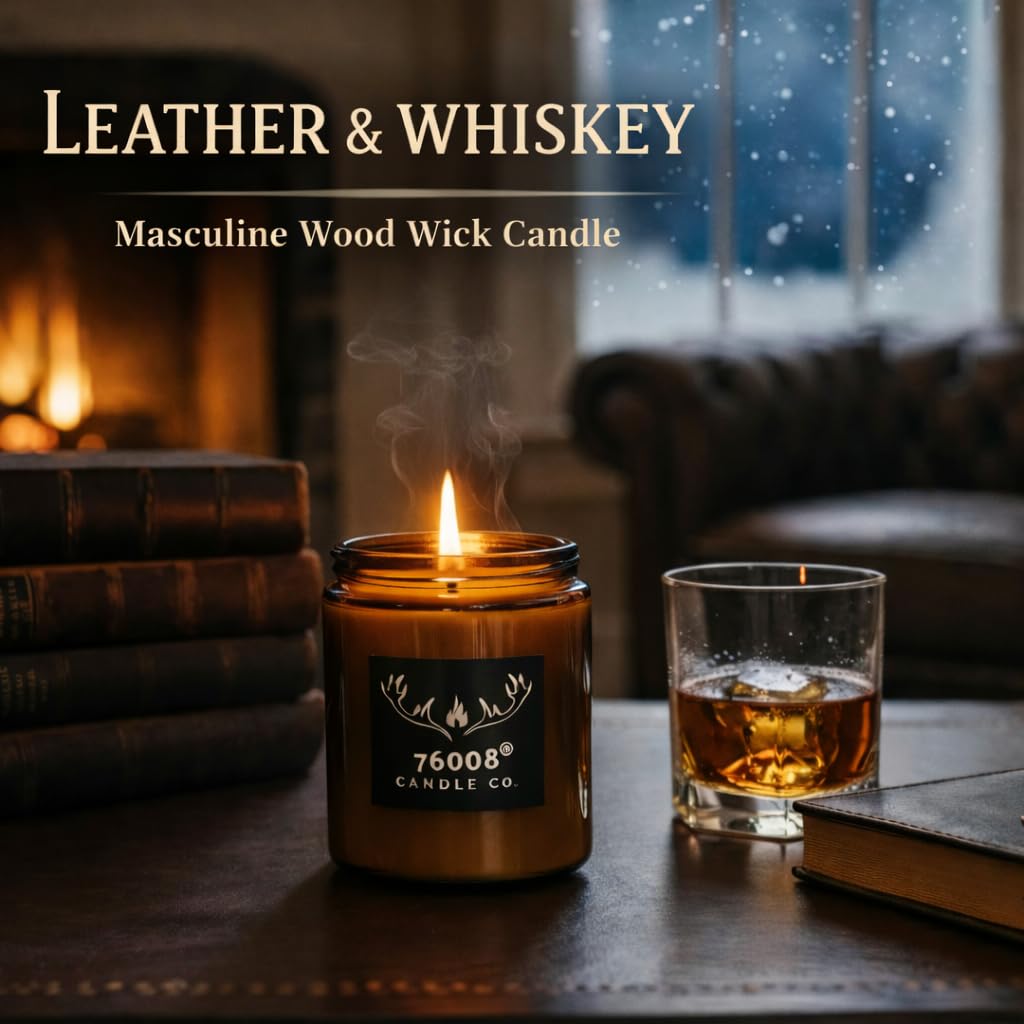 Leather & Whiskey Scented 16 oz Soy Wax Candle J7674
