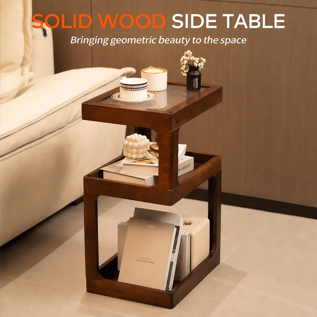 Solid Wood 3 Tier Brown Side Table I853