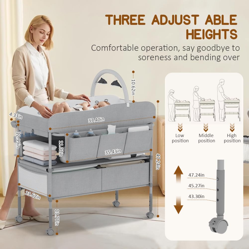 Portable Baby Changing Table with Storage Drawers I85124