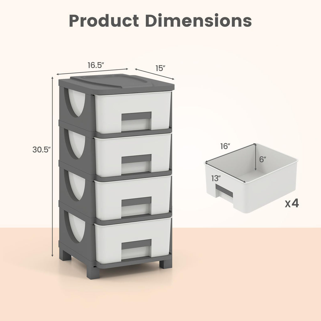 White Grey 4 Drawer Plastic Storage Tower U6084