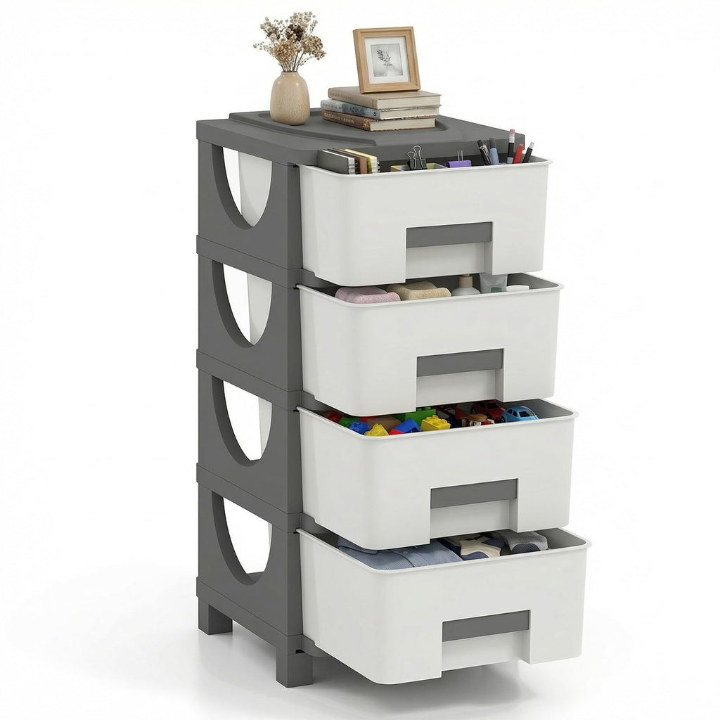 White Grey 4 Drawer Plastic Storage Tower U6084