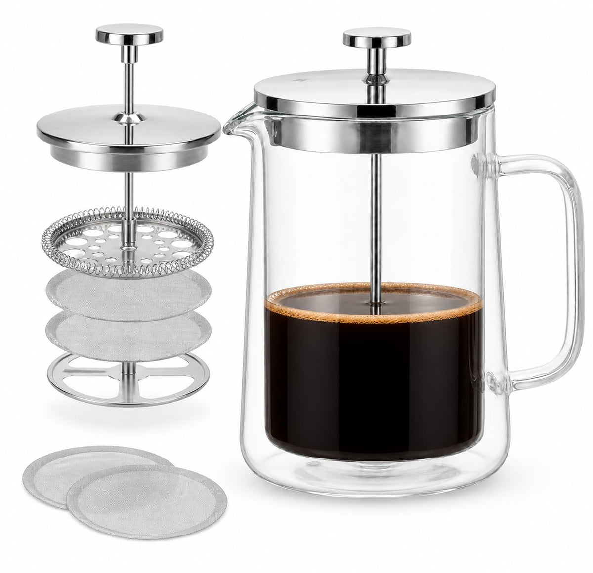 French Press Coffee Maker Double Wall Glass 1L A97888