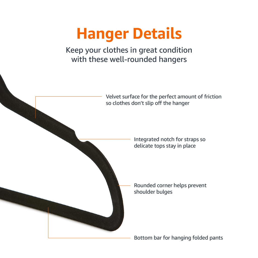 Slim Velvet Non-Slip Suit Hangers, Black, 50-Pack V7300