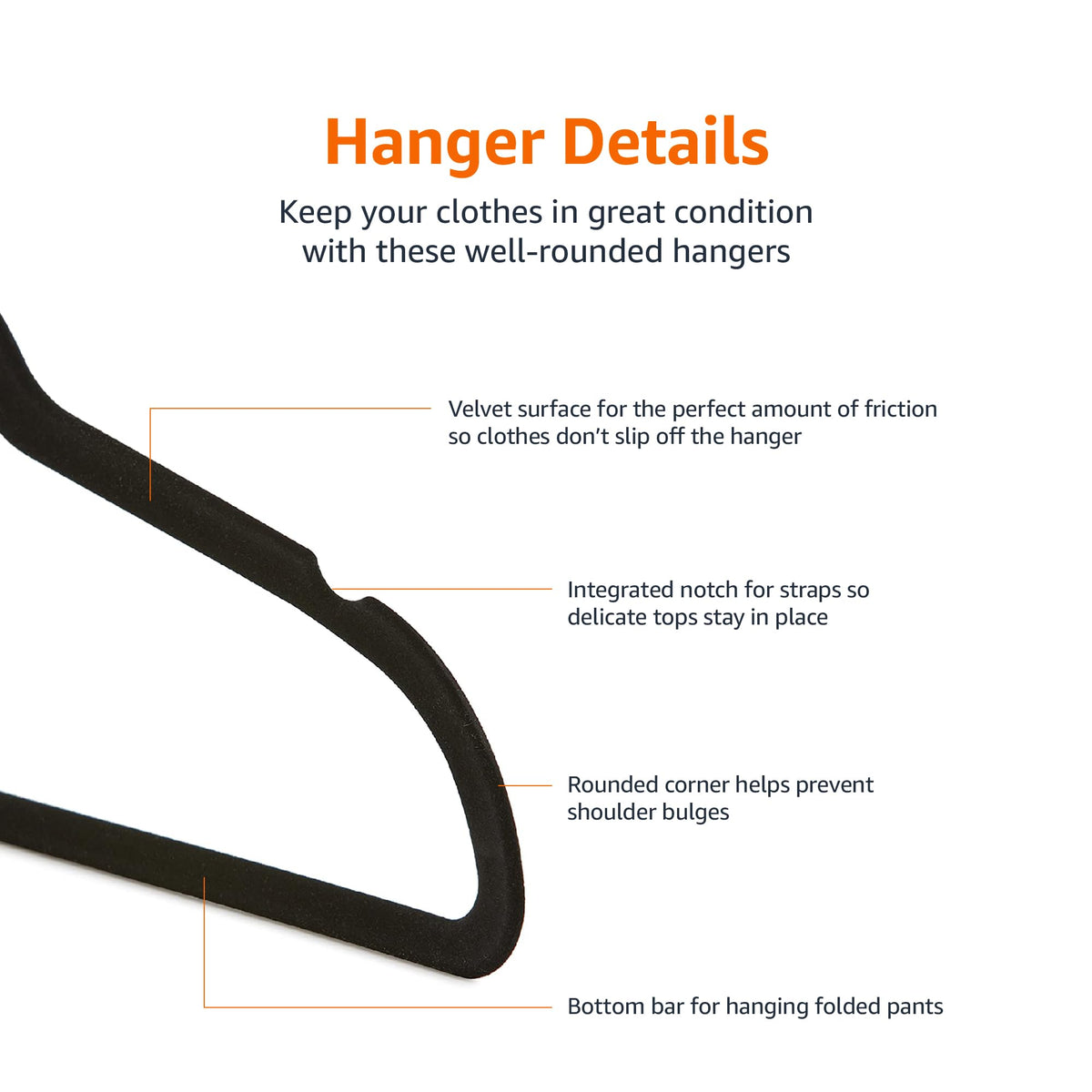 Slim Velvet Non-Slip Suit Hangers, Black, 50-Pack V7300