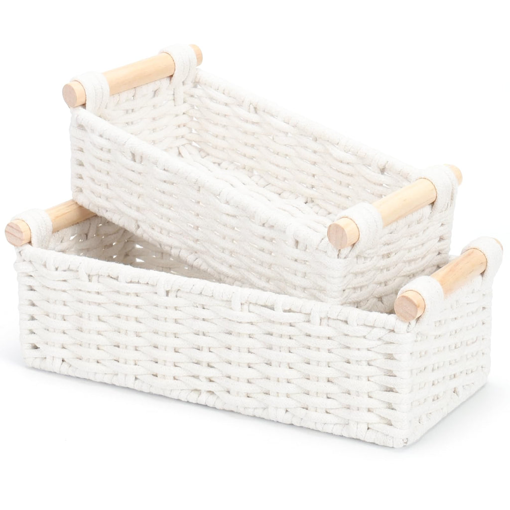 Cotton Rope Storage Baskets Set of 2 White R4038