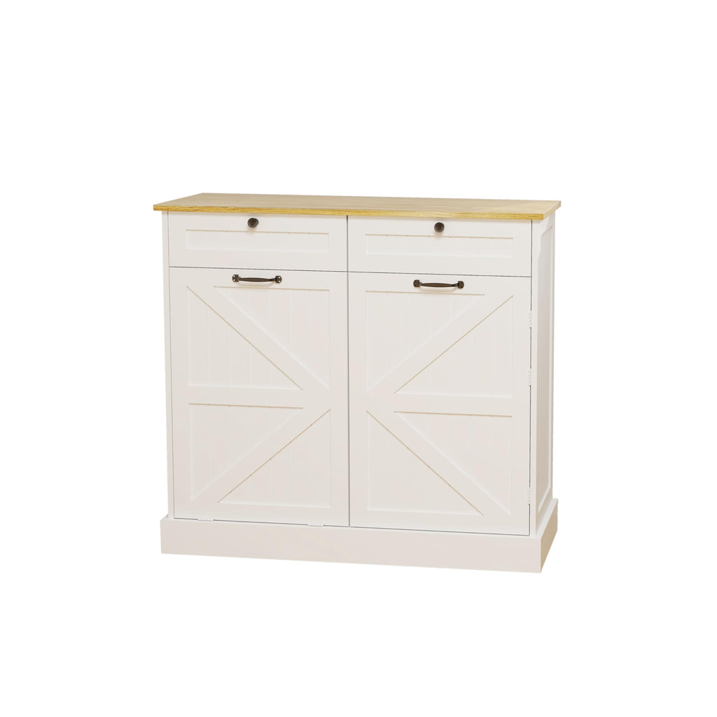 White Double Tilt Out Trash Cabinet with Two Drawers T746842