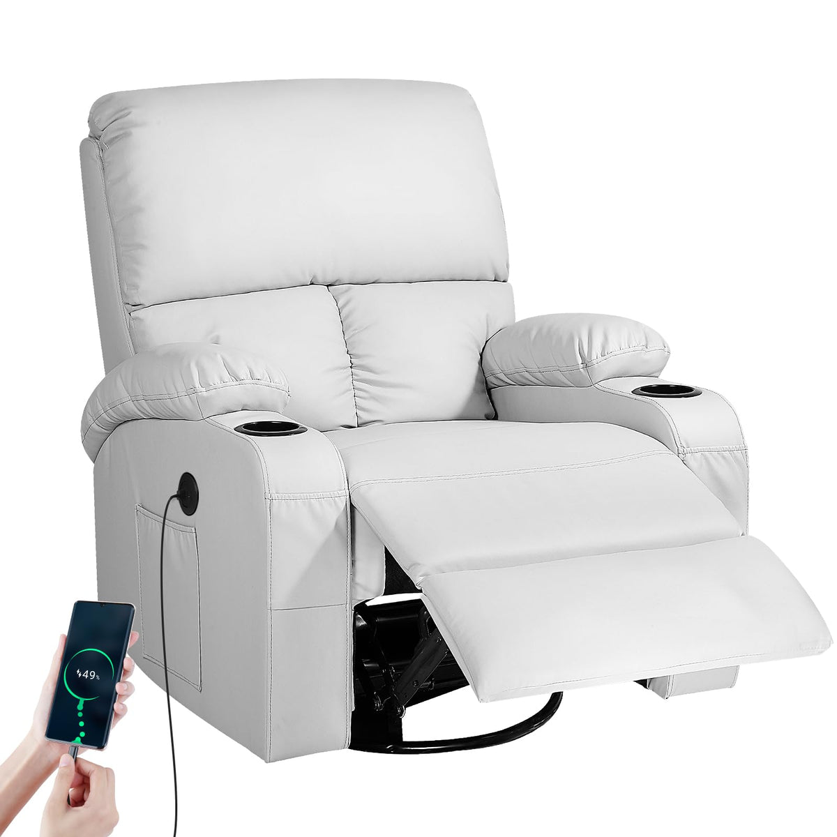 Light Grey Faux Leather Rocking Recliner Chair with Massage and Heat J79878