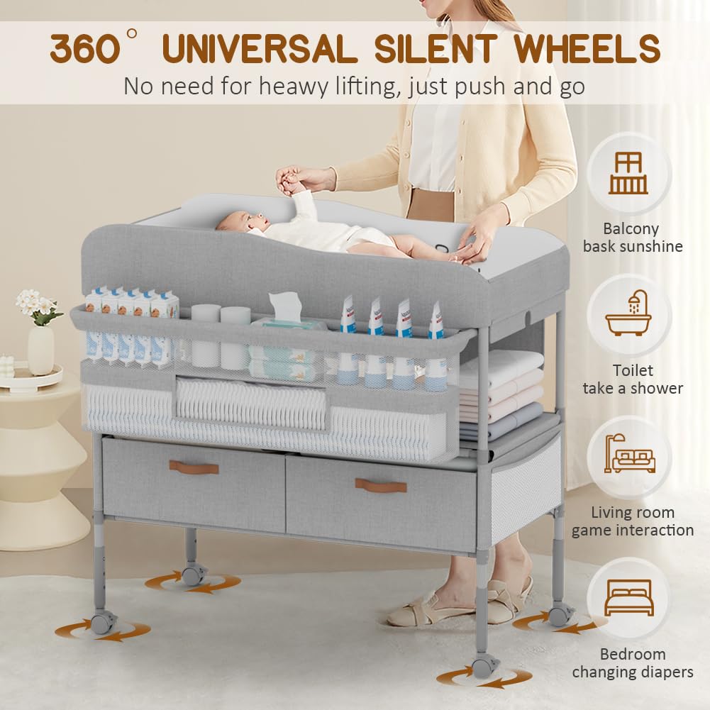 Portable Baby Changing Table with Storage Drawers I85124