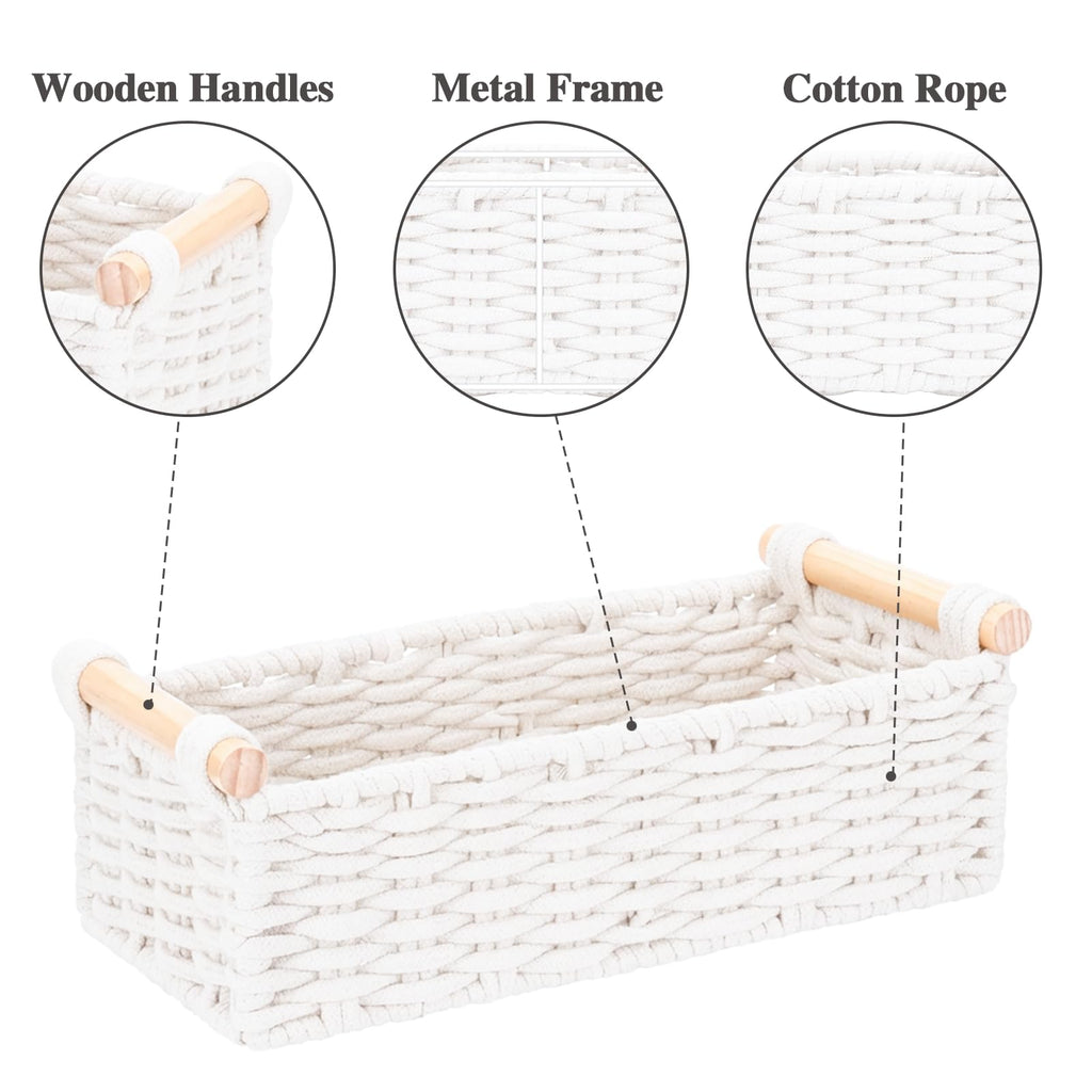 Cotton Rope Storage Baskets Set of 2 White R4038
