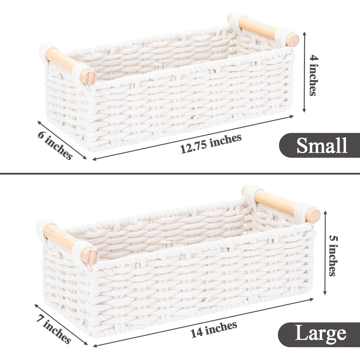Cotton Rope Storage Baskets Set of 2 White R4038