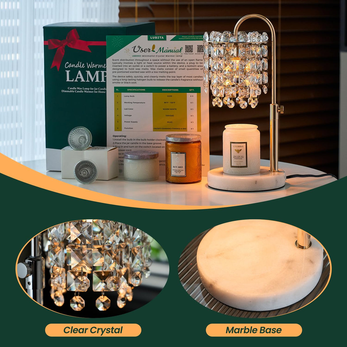 Candle Warmer Lamp with Timer Dimmer Adjustable Height Y793