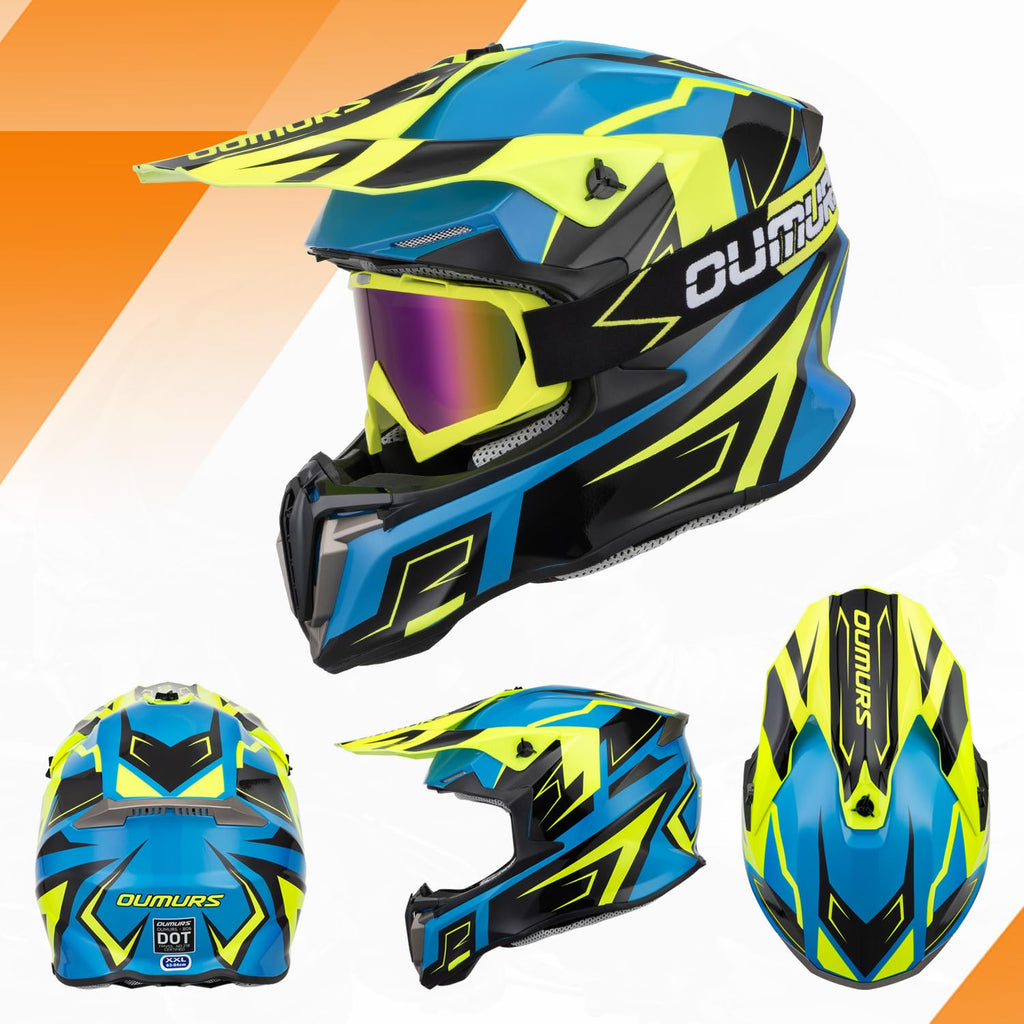 Adult ATV Dirt Bike Helmet with Goggles Gloves & Mask Adjustable Sun Visor L8208