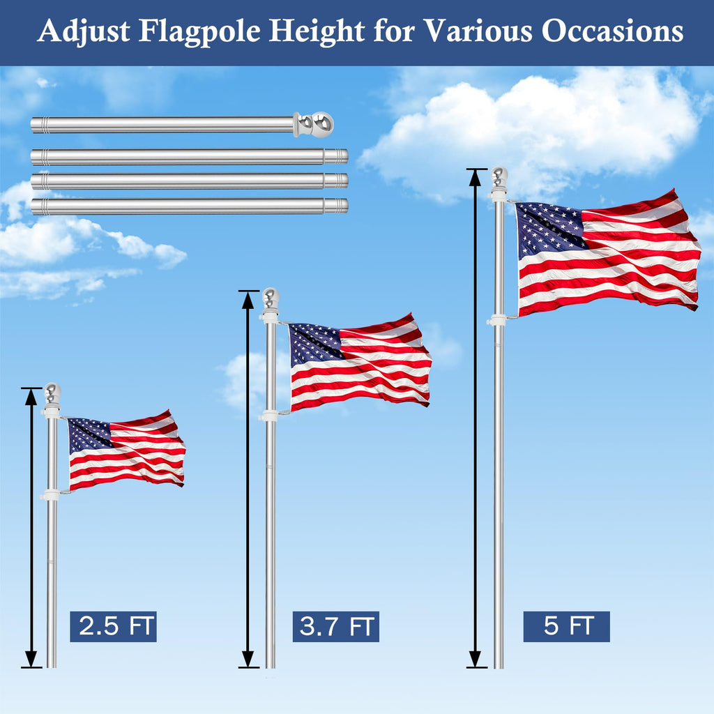 5FT Stainless Steel Wall Mounted Flag Pole Kit D50901