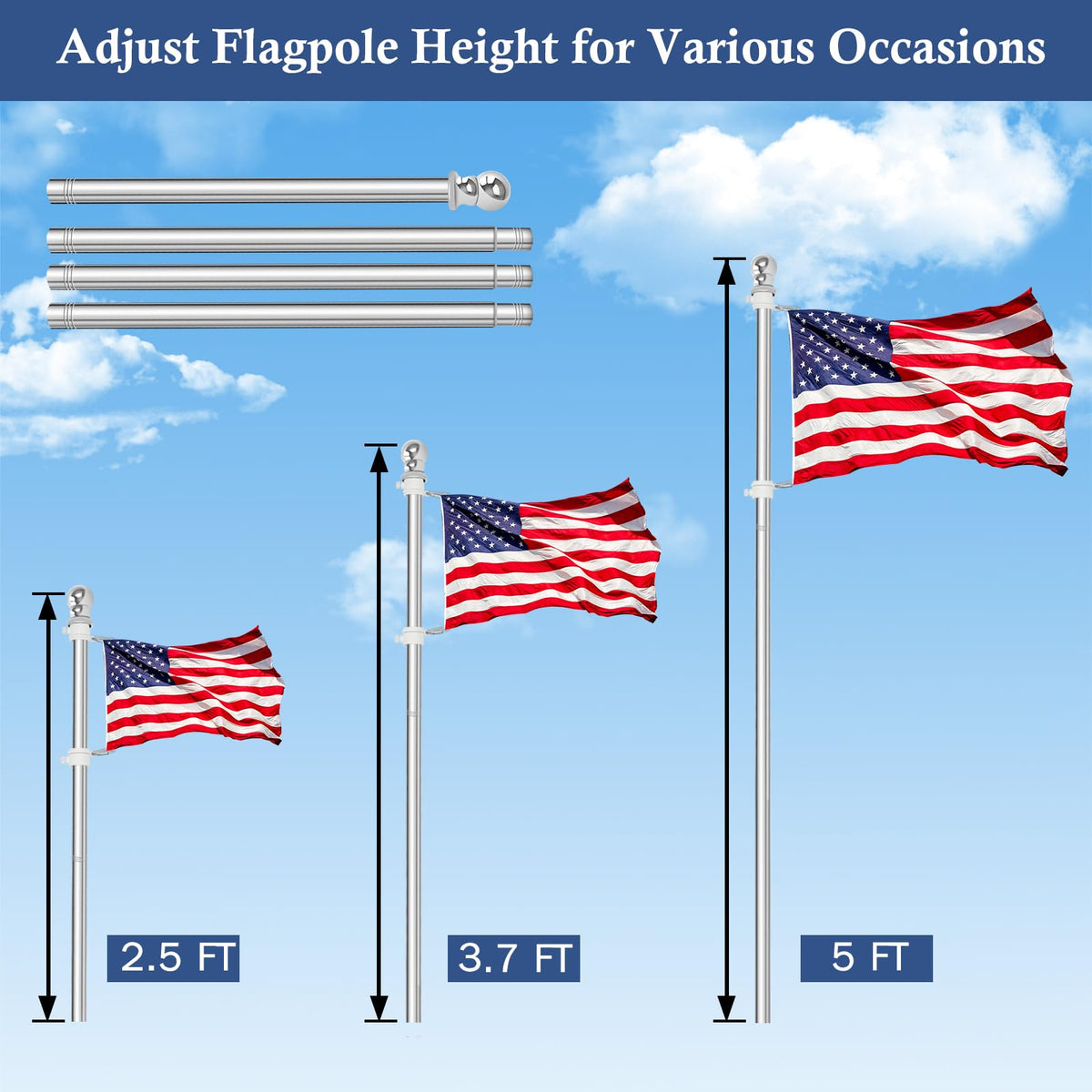 5FT Stainless Steel Wall Mounted Flag Pole Kit D50901