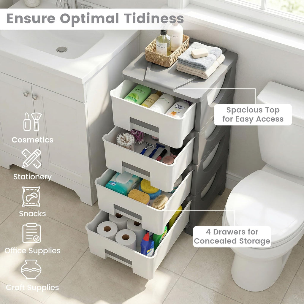 White Grey 4 Drawer Plastic Storage Tower U6084