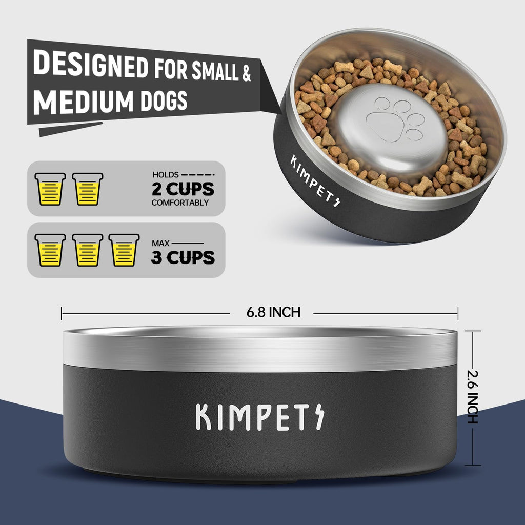 Black 2 Cups Stainless Steel Non-Slip Dog Slow Feeder Bowl K5410