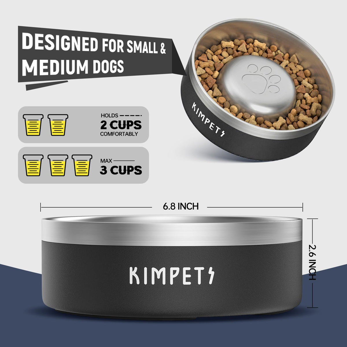 Black 2 Cups Stainless Steel Non-Slip Dog Slow Feeder Bowl K5410