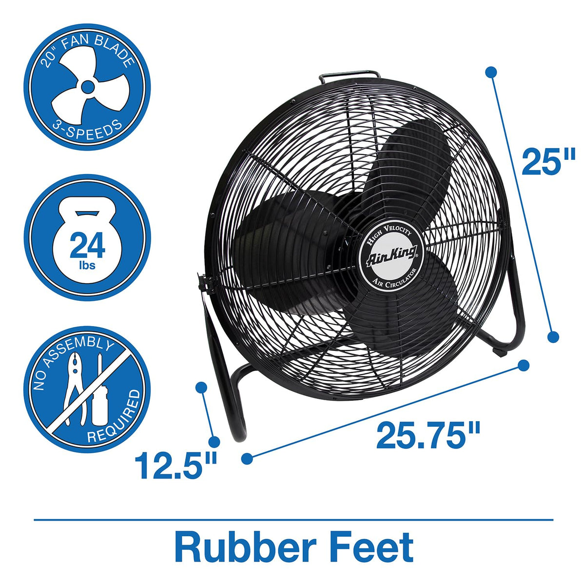 20-Inch High Velocity Pivoting Floor Fan, Black D487328