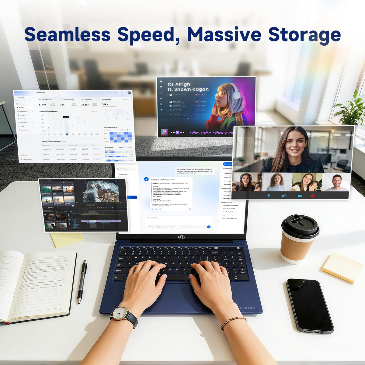 15.6" FHD Laptop 8GB RAM 256GB SSD Backlit Keyboard Fingerprint N607
