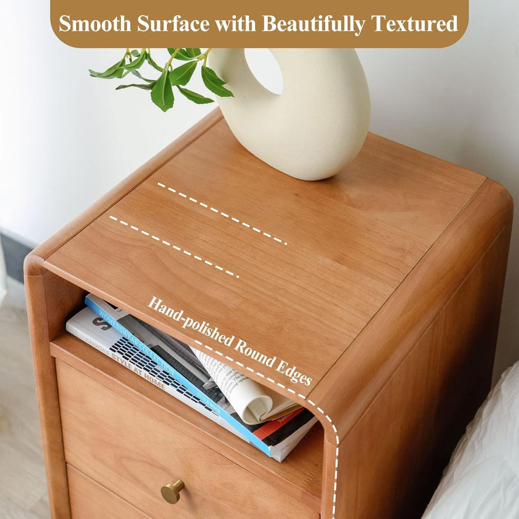 Solid Wood 2 Drawer Narrow Nightstand D585
