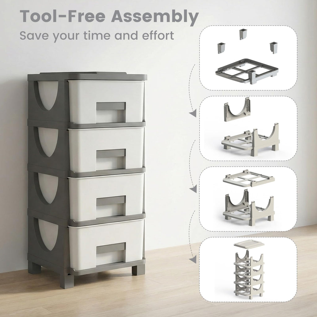 White Grey 4 Drawer Plastic Storage Tower U6084