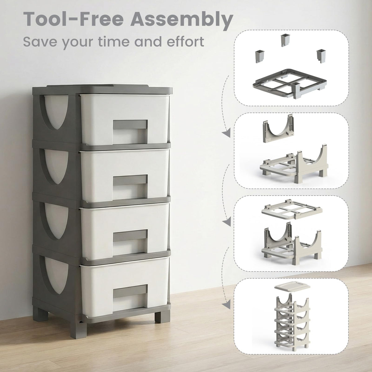 White Grey 4 Drawer Plastic Storage Tower U6084