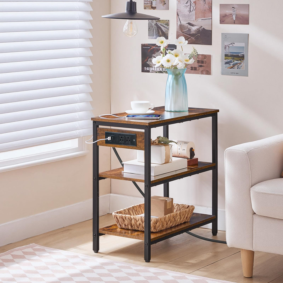 Charging Station End Table with 3 Tier Storage Shelf M962677