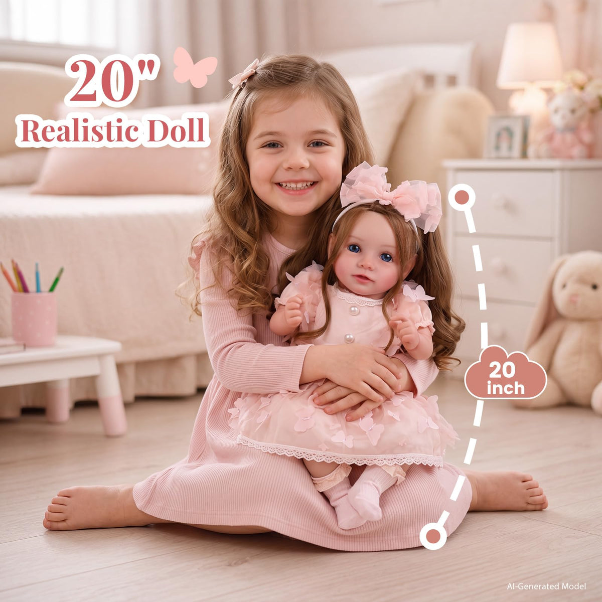 20 Inch Reborn Baby Dolls with Brown Hair A296