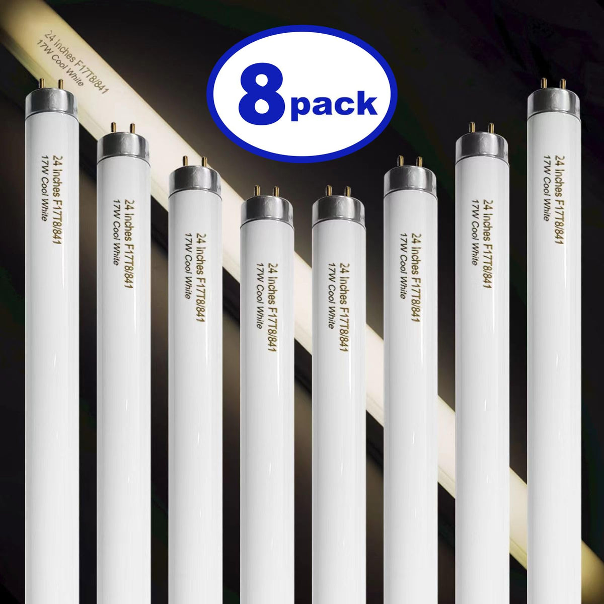8 Pack 24 inch 17 Watts T8 Fluorescent Tube Light 4100K Cool White Y61563