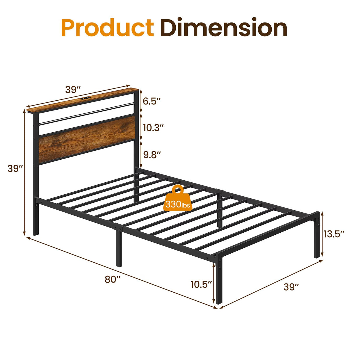 Black Twin Bed Frame with Headboard B916519