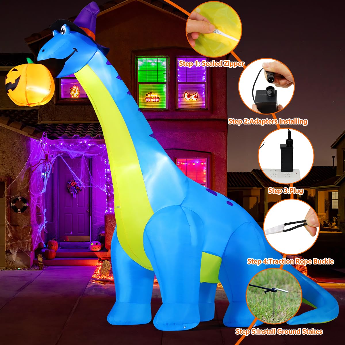 10 FT Animated Inflatable Dinosaur Pumpkin G77152