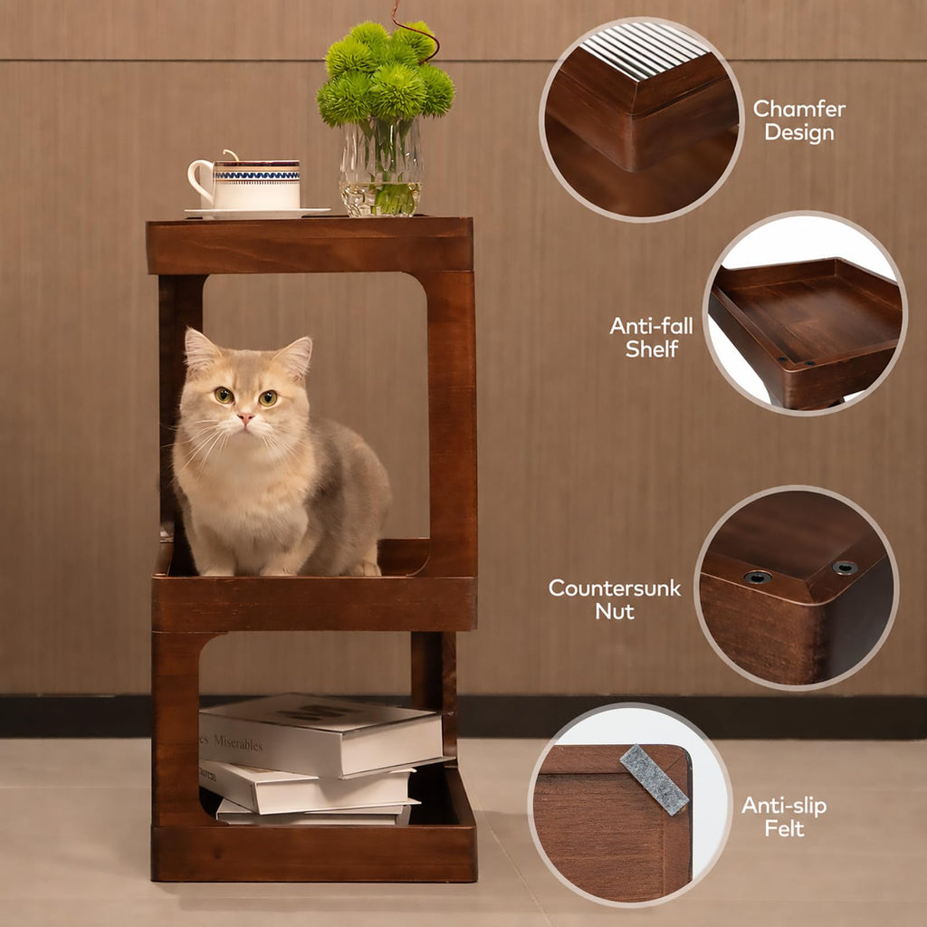 Solid Wood 3 Tier Brown Side Table I853