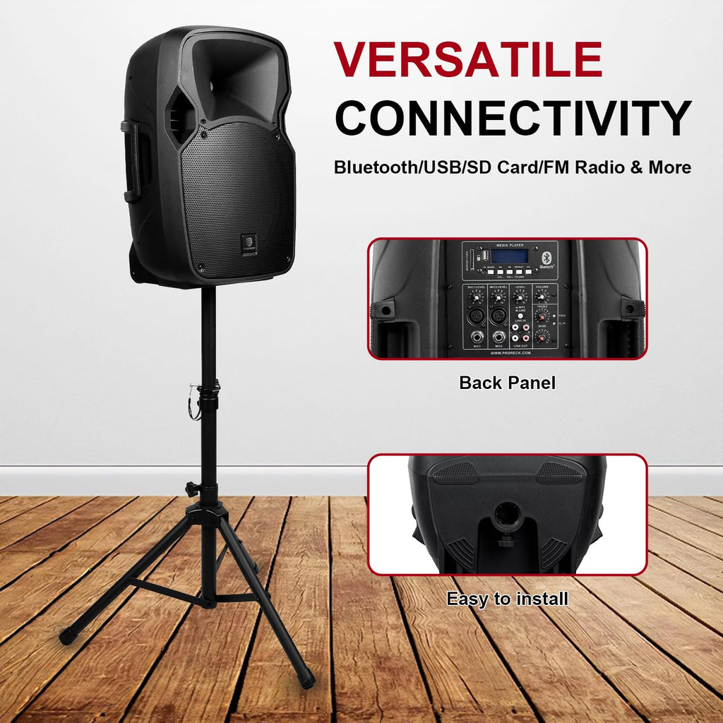 12-Inch 1800W 2-Way Powered PA Speaker System Combo Set with Speaker Stands Z997634