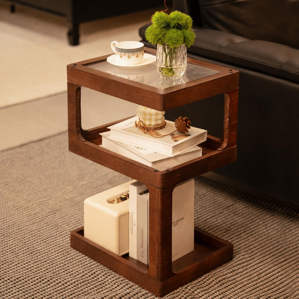 Solid Wood 3 Tier Brown Side Table I853