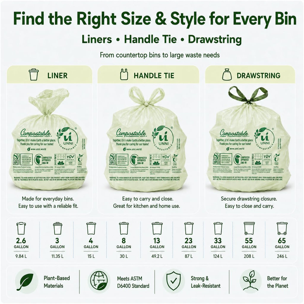 1.6 Gallon Compostable Bags with Easy-Tie Handles, 50 Count Z3018